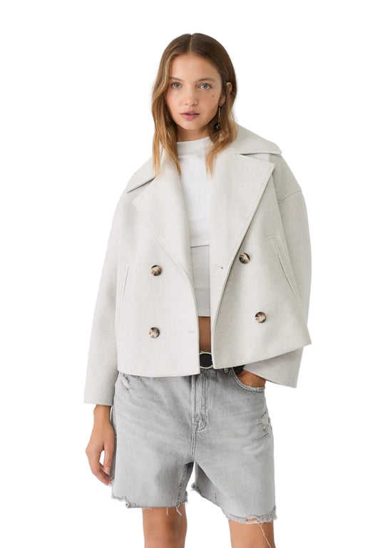 Women’s Double-Breasted Short Coat with Wide Lapel