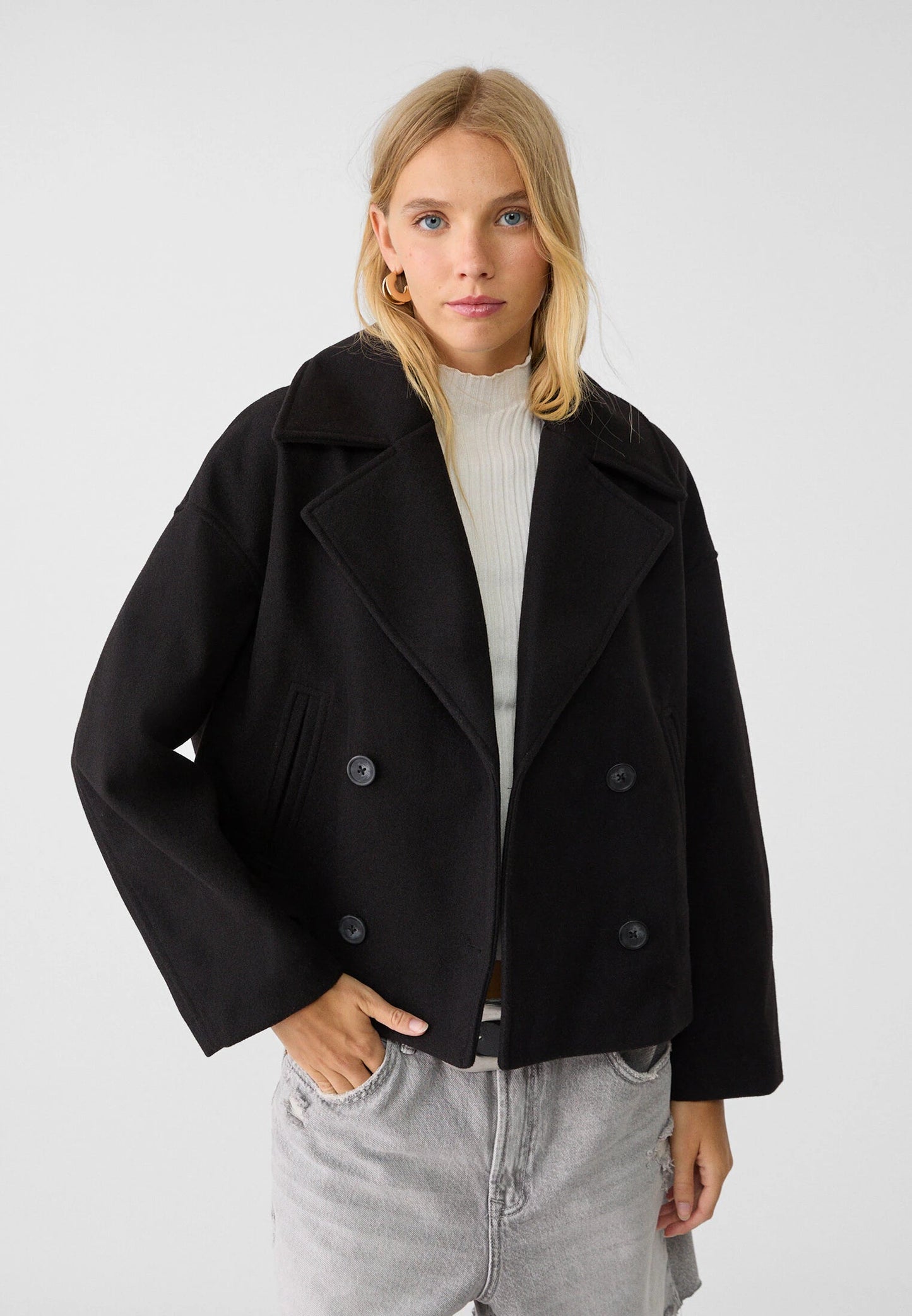 Women’s Double-Breasted Short Coat with Wide Lapel