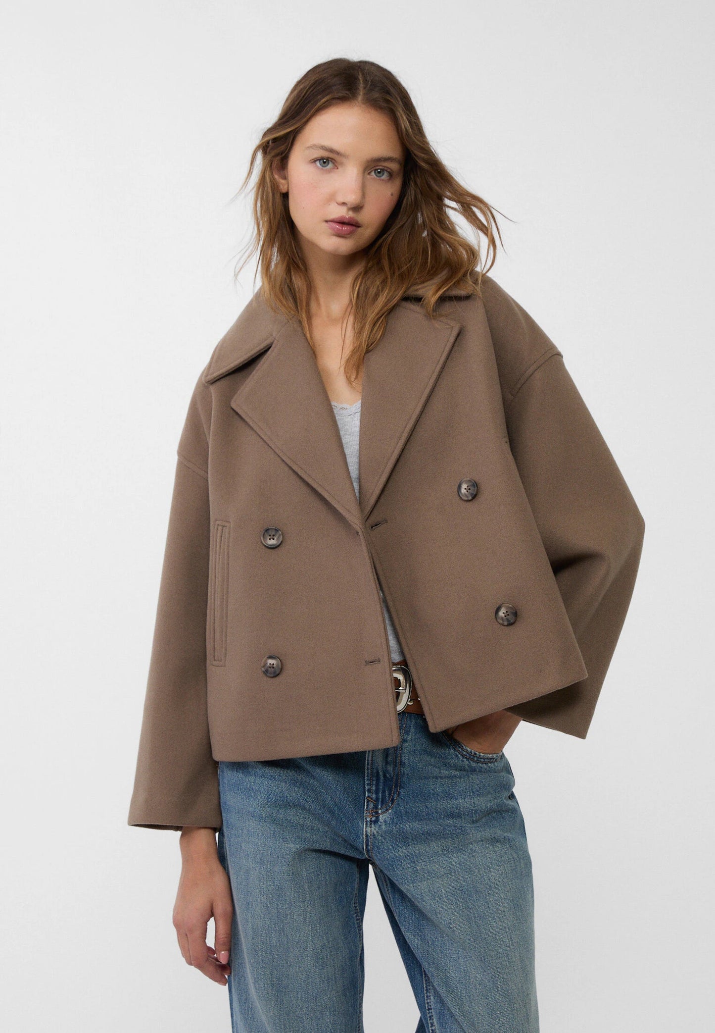 Women’s Double-Breasted Short Coat with Wide Lapel