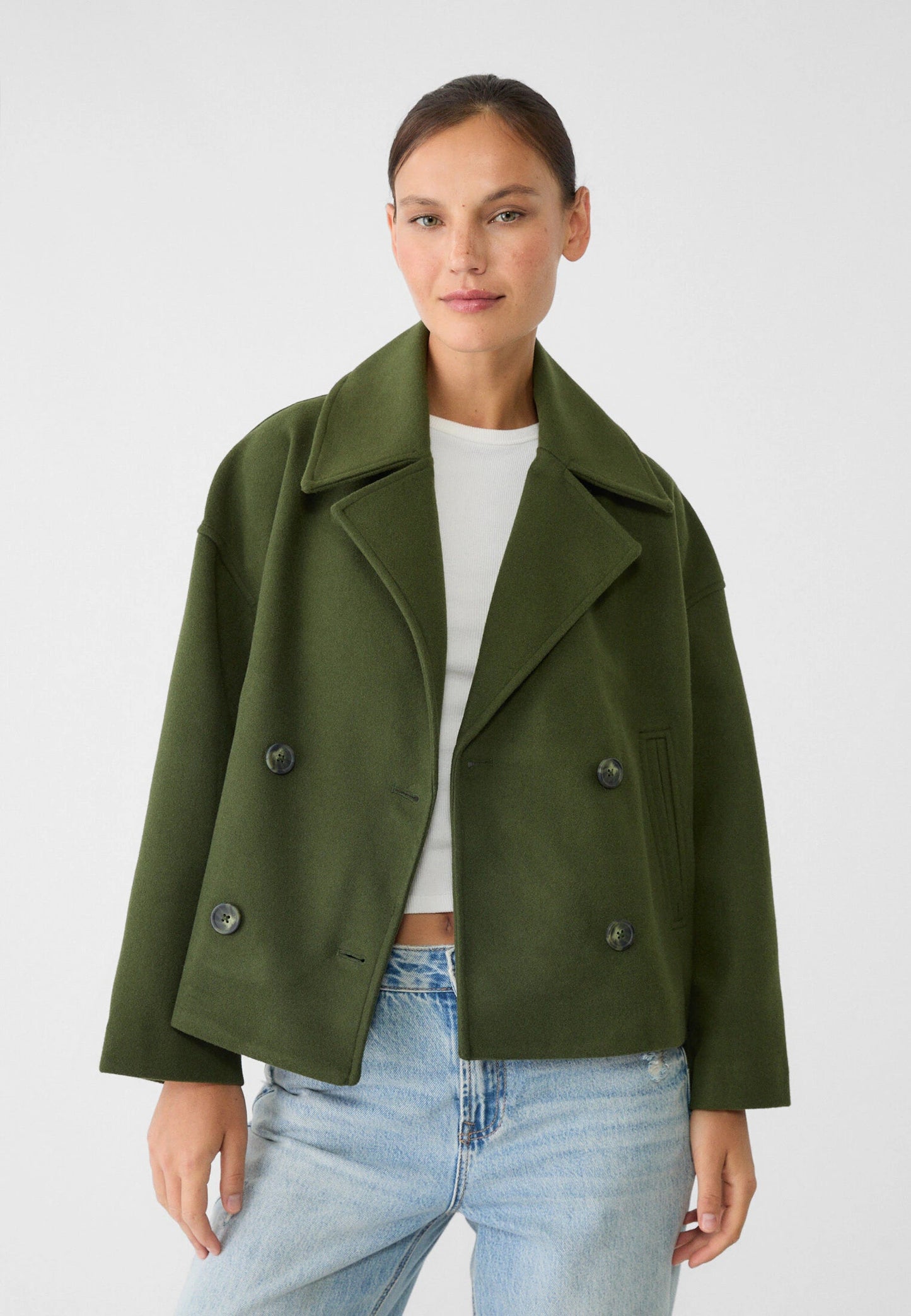 Women’s Double-Breasted Short Coat with Wide Lapel