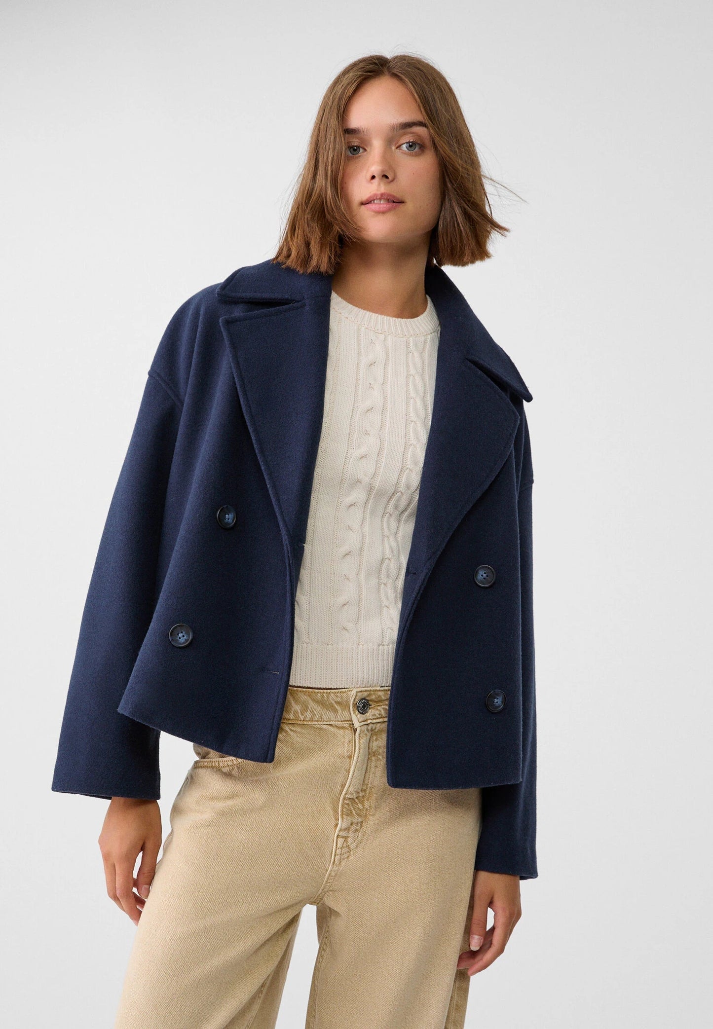 Women’s Double-Breasted Short Coat with Wide Lapel