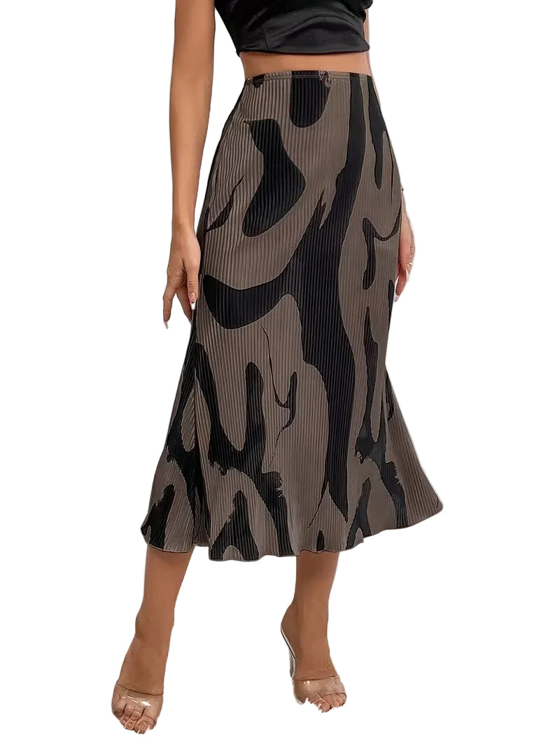 Women's High-Waisted Midi Skirt with Abstract Print