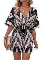 Women's V-Neck Jumpsuit with Geometric Print